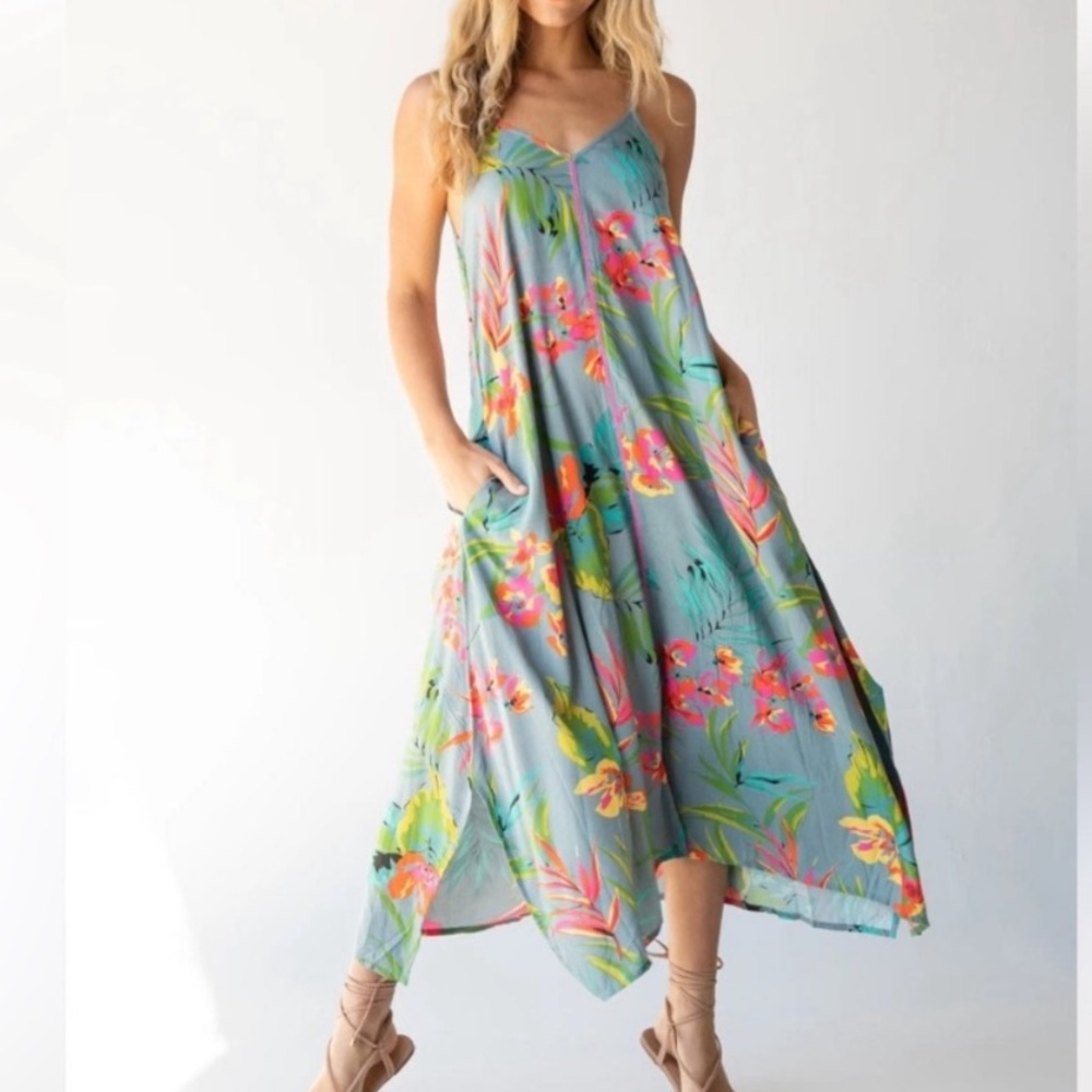 Natural Life Blue Floral Katrina Midi Slip Dress